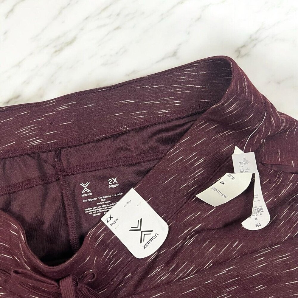 Xersion Jogger Pants Plus Size 2X Burgundy Spacedye Jersey Terry Knit Sweatpants - Picture 6 of 8